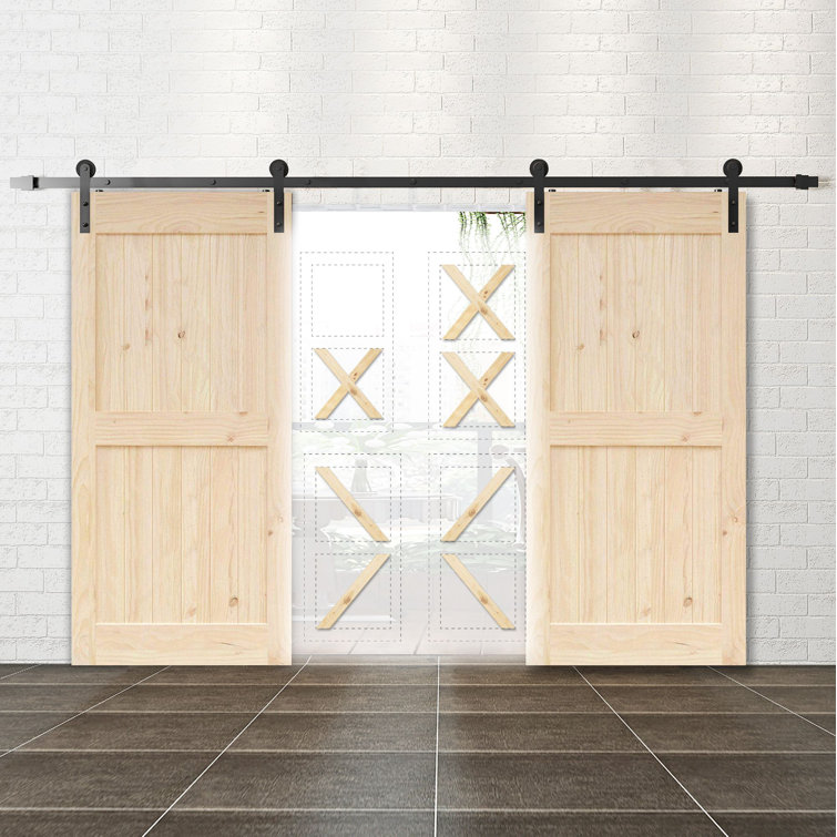 Homacer Panelled Unassembled Wood Unfinished Frame Barn Door With